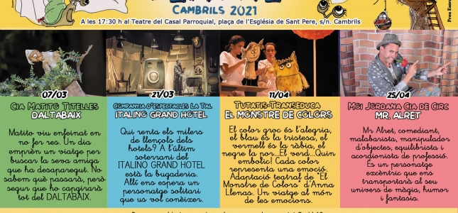 Los Domingos en el Teatro de Cambrils vuelven con títeres, emociones, circo y mucho humor. Los Domingos en el Teatro de Cambrils vuelven con títeres, emociones, circo y mucho humor.
